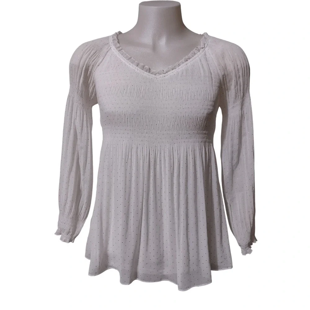 Valerie Stevens Shirt Women's Size Medium Long Sleeve Lined Holiday Glitz  White